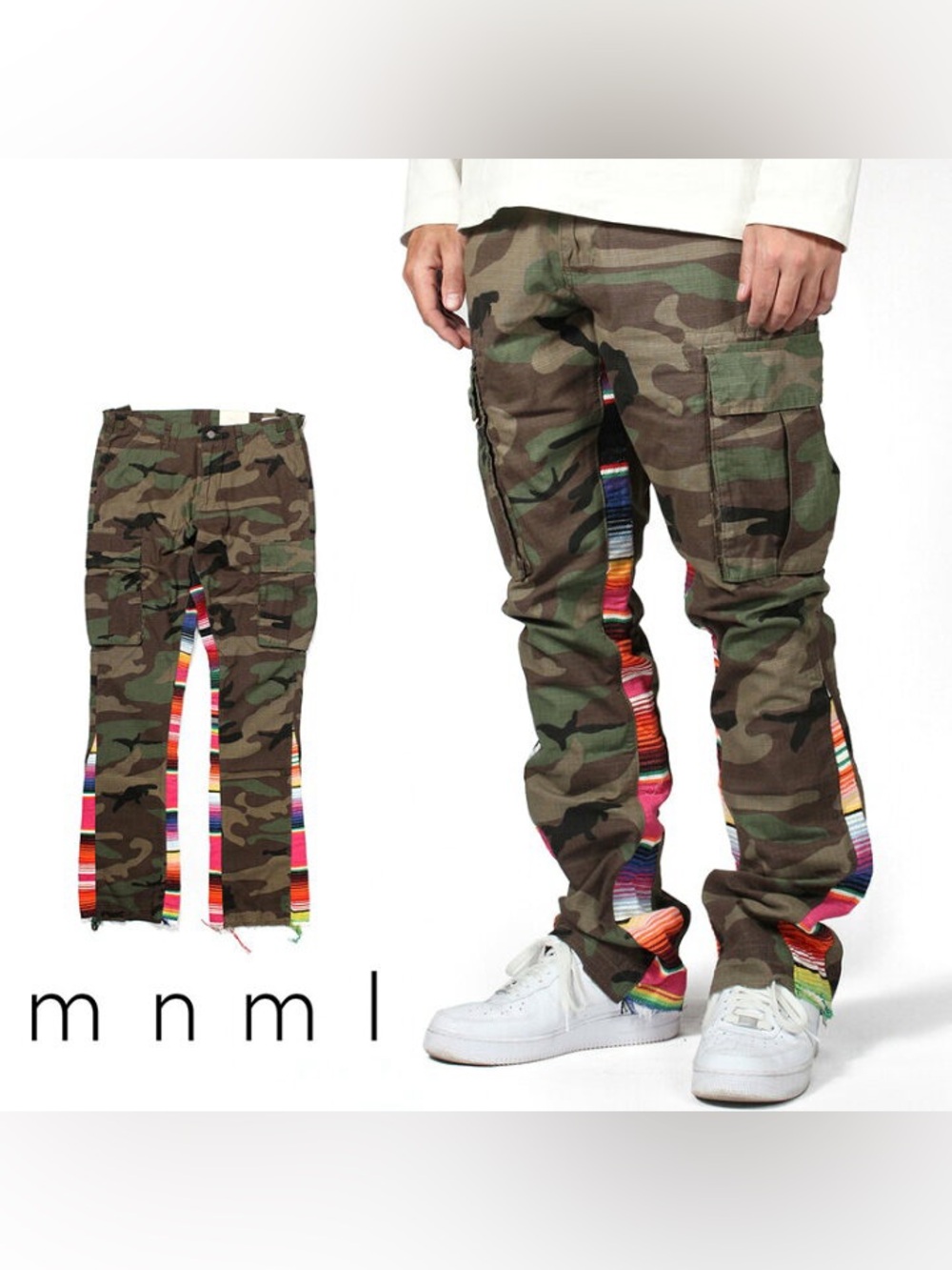 MNML- Camouflage Cargo Pants with Multicolor Trim